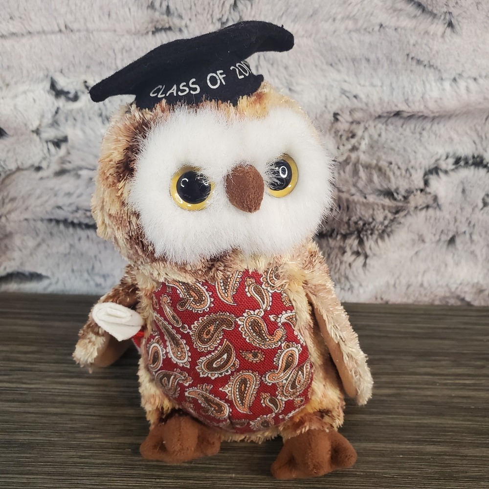 Ty Beanie Baby - SMARTY the Graduation Owl 6.5 Inch Plush, Red Paisley Belly